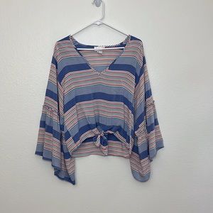 Anthropology Lavender Field Boho Striped Top Tiered sleeves Sz Large
